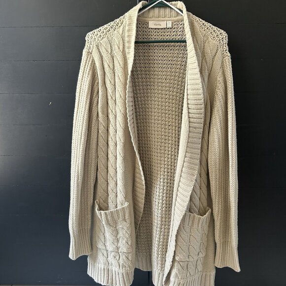 Tan Knit Cardigan Long Sweater Woman's Size XL with front pockets - Picture 1 of 5